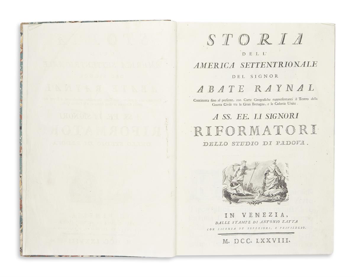 ZATTA, ANTONIO; and RAYNAL, ABBE GUILLAUME THOMAS FRANCOIS. Storia dell America Settentrionale.